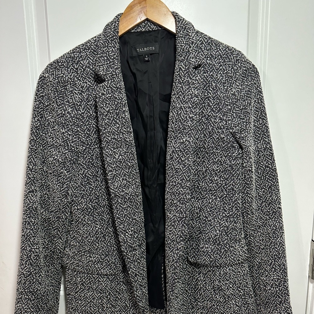 Talbots One Button Blazer Black and White Tweed Jacket - Size S - Picture 4 of 10